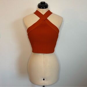Forever 21 Rust/Burnt Orange Criss Cross Halter Crop Top, size M